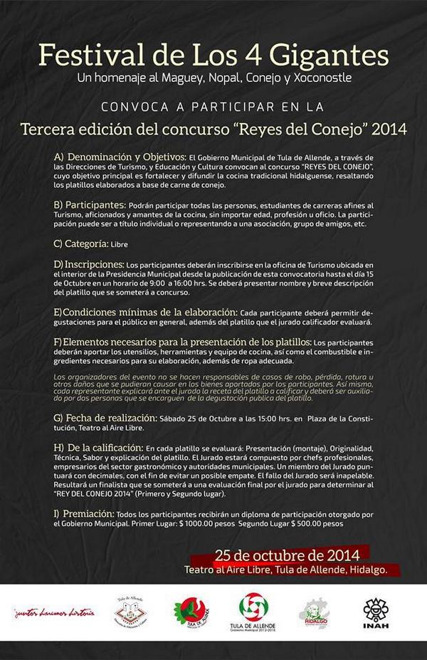 Se les hace una cordial invitación para participar "Reyes del Conejo 2014" #Gatronomía #FestivalDeLos4Gigantes
