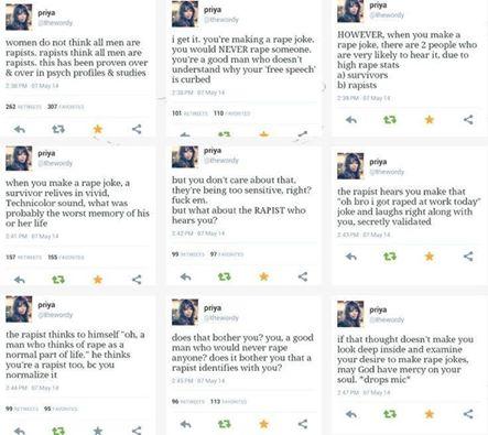 SACBrant's tweet photo. Whether you are telling one or laughing at one, here is a way to consider the impact of a rape joke. http://t.co/aNPQONHsLV