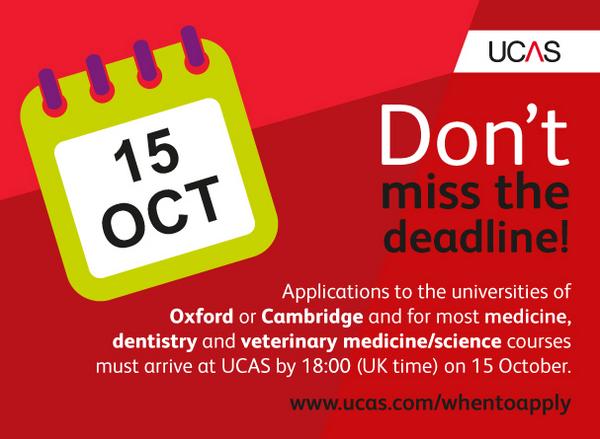 15 OCT: the application deadline for the universities of Oxford and Cambridge ow.ly/CkRtB