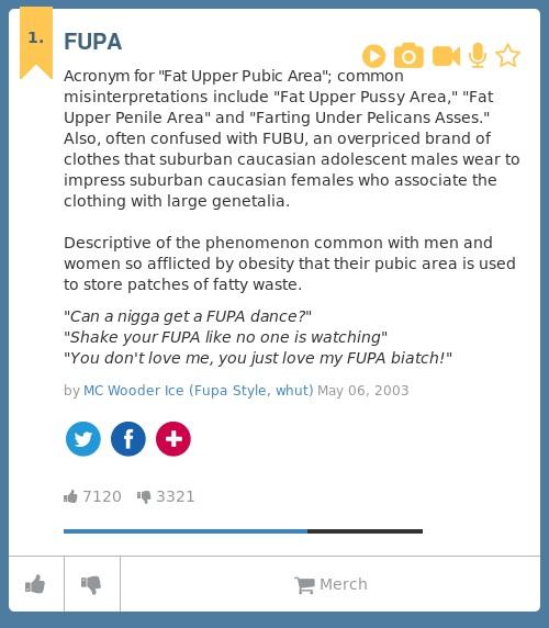 Urban Dictionary on X: @hitIists FUPA: Acronym for Fat Upper Pubic Area;  common misinterpretations inc    / X