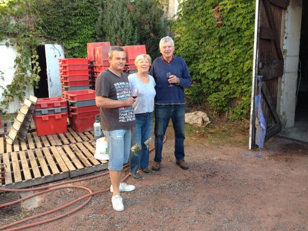 MaisonBulliats's tweet photo. About two weeks post-harvest, tasting the 'finished wine' with Sylvain Dory, the wine maker, who says best year yet. http://t.co/2a8yZcTjje