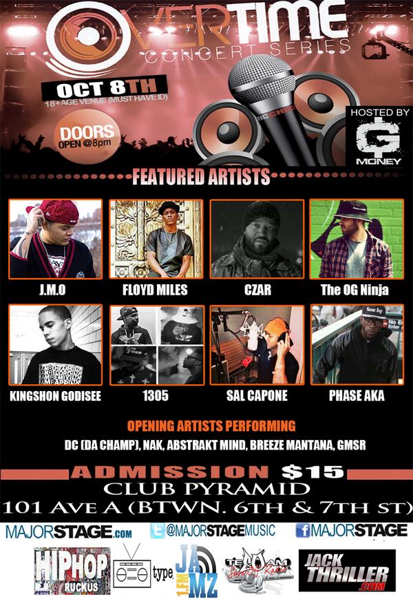 MajorStageMusic's tweet photo. It's going down this Wednesday! #OvertimeConcert Hosted by @DJGMONEY #SupportEmergingTalent http://t.co/6ZIF1zg72g