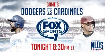 MLBONFOX's tweet photo. All knotted up. Until tonight. 

GAME 3. @Dodgers. @Cardinals. NLDS. 

8:30 PM ET on @FOXSports1! #NLDSonFS1 http://t.co/bb1ju6hYWx