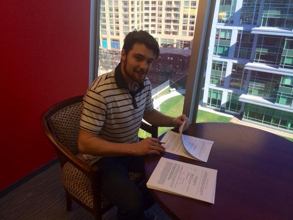 Capitals's tweet photo. OFFICIAL: #Caps sign Liam O'Brien to a 3-year, entry level contract. RT to congratulate @ob61! http://t.co/vIAsBzFquH http://t.co/lOhmeJEtTl