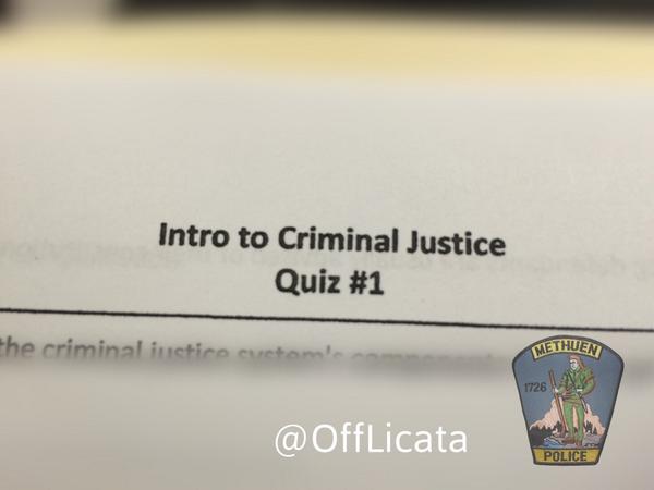 SgtLicata's tweet photo. Time to put my teacher hat on. First quiz of the semester for my students #IntroToCJ @CRJ101NECC @NorthernEssex http://t.co/oKVlcmpArK