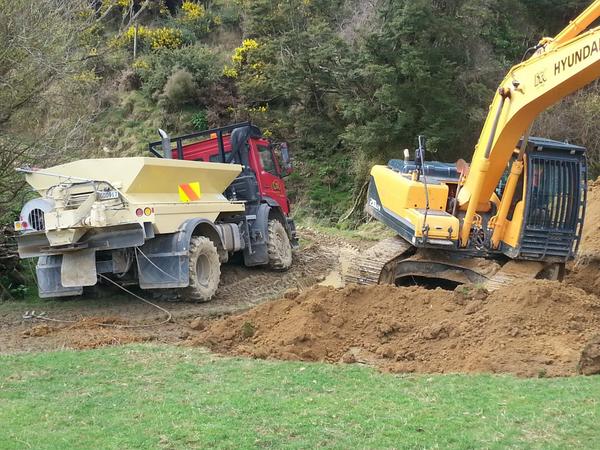 soilbio's tweet photo. When fert application goes wrong...it goes sideways!! send in a rescue team for the rescuers! http://t.co/k2l7Riwhjf