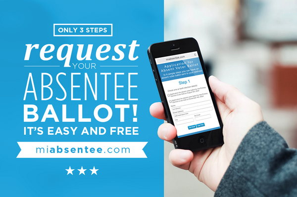 LonBJohnson's tweet photo. New site allows Michiganders to apply for absentee ballots online. Apply on your smartphone: http://t.co/XLLV7G6Jyv http://t.co/9xwXOseO6c