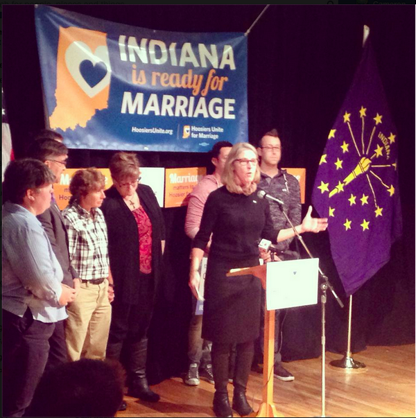 HoosiersUnite's tweet photo. Right now: Plaintiff couples and their legal team in #Indy, celebrating today's marriage equality victory! #lgbt http://t.co/nRu5JfcBGk