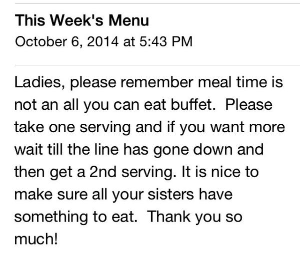 _victoriadeLeon's tweet photo. "please remember meal time is not an all you can eat buffet" lmao #trideltproblems http://t.co/CEdTsyftN3