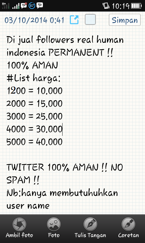 UpJasa's tweet photo. JUAL FOLLOWERS REAL HUMAN PERMANEN Minat?HUB:081929812431 /pin: 2480638E VIA PULSA #HUTJogja258 #BasmiKlitih http://t.co/Srf8OTEZ7m