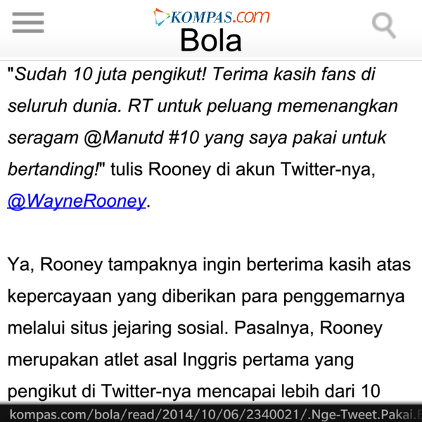 INDONESIAinLOVE's tweet photo. Rooney Pakai Bahasa Indonesia, ini tweetnya : http://t.co/pwPGIogdkU