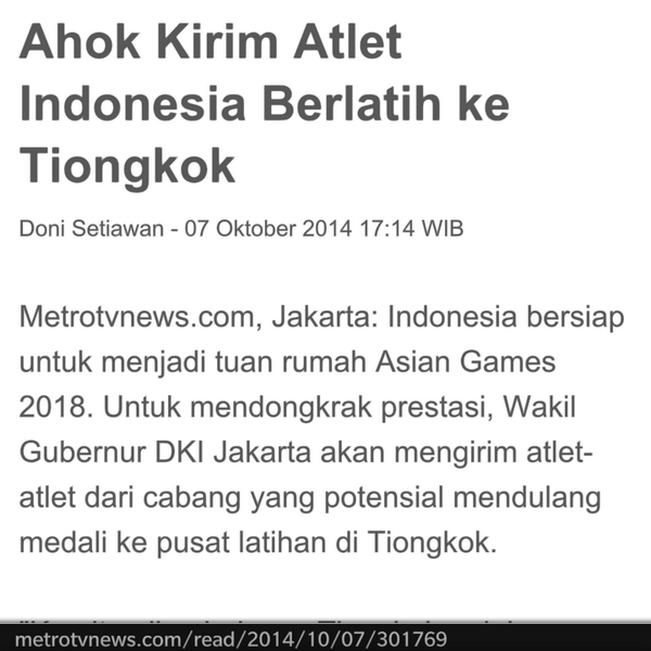 Wah... pengenn RT "<a href="/INDONESIAinLOVE/">INDONESIAinLOVE</a>: Ahok kirim Atlet Indonesia ke Tiongkok supaya dapat Emas! Baca : "