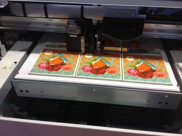 Ceramic tile printing with Mutoh's new ValueJet 426UF A3+ flatbed LED UV #printer. <a href="/CPrint_Madrid/">CPrint_Madrid</a>