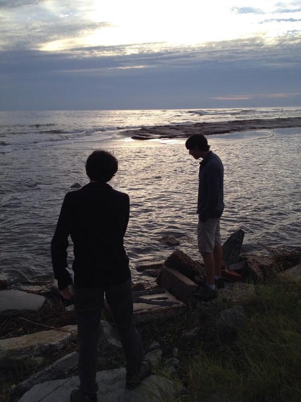 The family jumped on bikes after coffee to check out the high tide this morning. Beautiful.