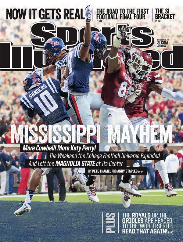 RebelNationMag's tweet image. Remember that time #OleMiss and #MSU shared a #SICover together? Said no one ever......WAIT? WHAT!???
