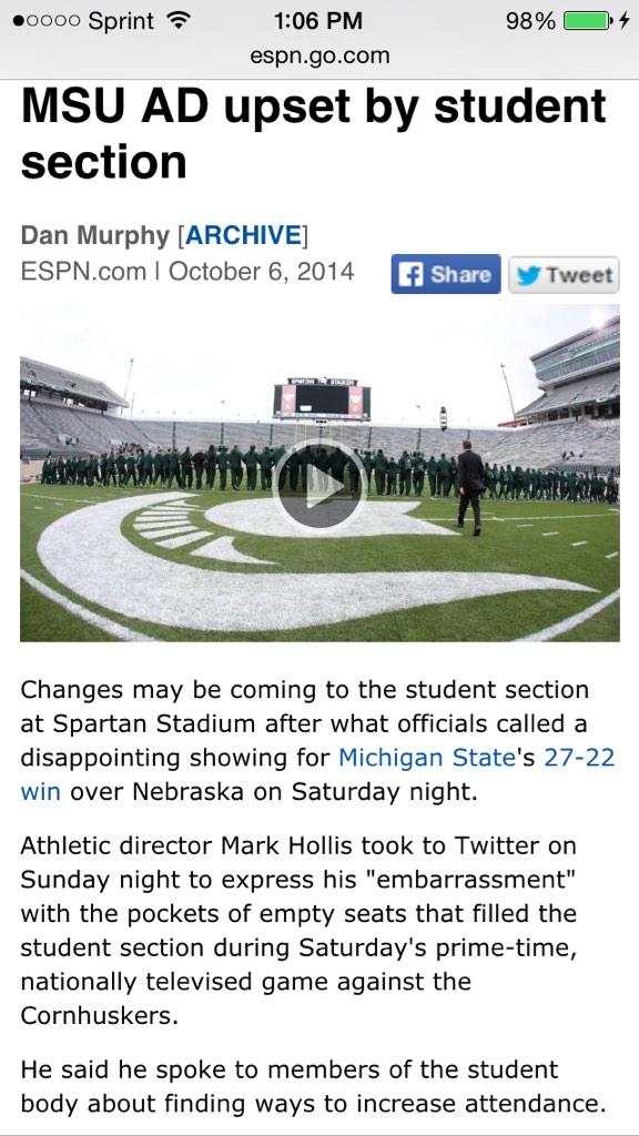 SonofBartolo's tweet photo. So the #MSUck student section blows? Tell me something I don't know ESPN... http://t.co/lBpv7nlKzz
