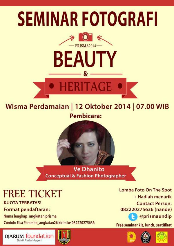 prismaundip's tweet photo. Buruan daftar seminar fotografi dengan pembicara @Vdhanito dengan tema fashion. GRATIS!!! :D http://t.co/GuySvjJLfV