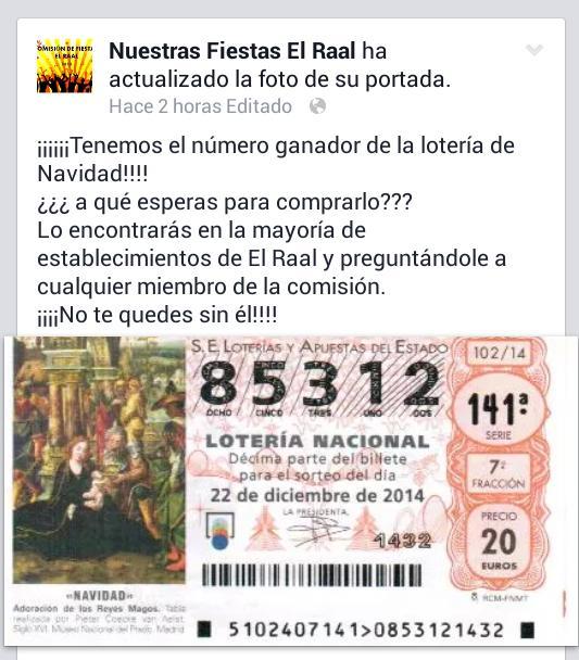 FiestasRaal's tweet photo. ¡¡Tenemos el número ganador de la loteria de Navidad!! ¿¿A qué esperas para comprarlo?? ¡¡No te quedes sin él!! ;D http://t.co/FJtZ59KWJb