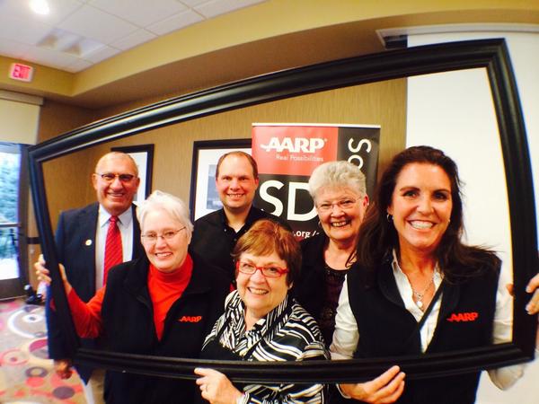 AARPSD's tweet photo. .@EastTNMimi getting in on the fun w/ @aarpsd staff before our wine &amp; canvas as we celebrate our #volunteers! http://t.co/ZijnrydCdZ