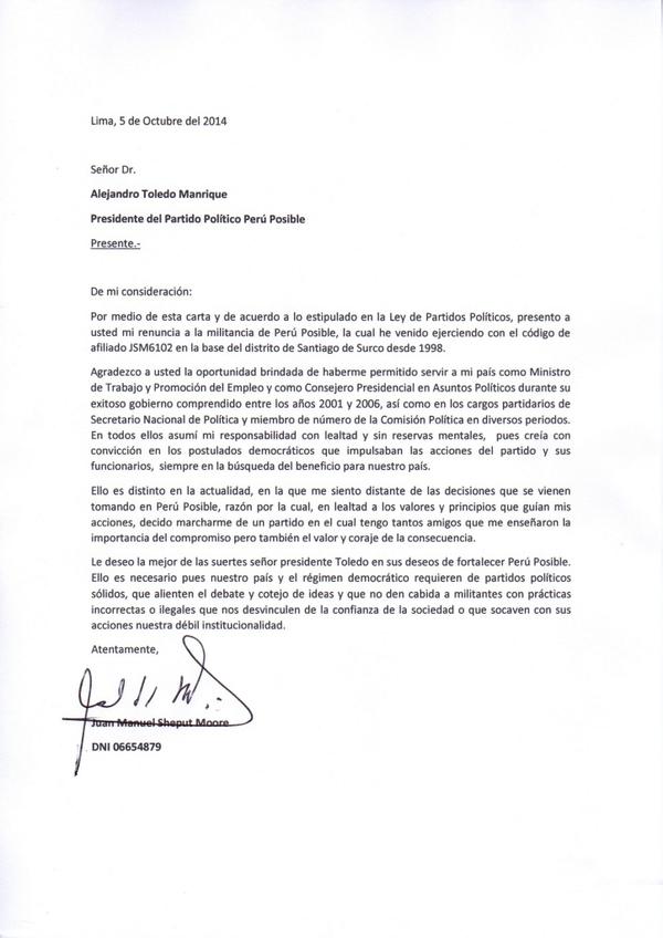 Juan Sheput on Twitter: "Adjunto mi carta de renuncia a la 