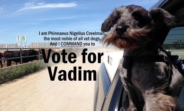 CodyCreelmanDVM's tweet photo. How could you not take 2 seconds out of your day to vote for Vadim after seeing this? http://t.co/HtWREDnD27 http://t.co/Shci9CiR05