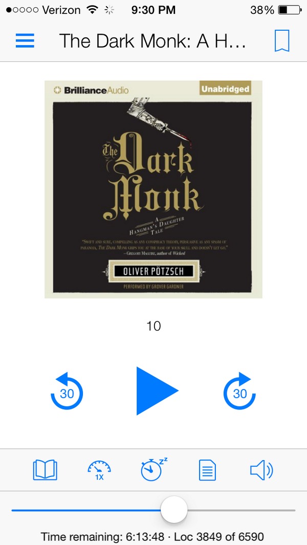 <a href="/AudioBookFans/">AudioBookFans</a>: Listening to The Dark Monk by Oliver Potzsch.  What are you listening to? pic.x.com/oFp4qFGGao