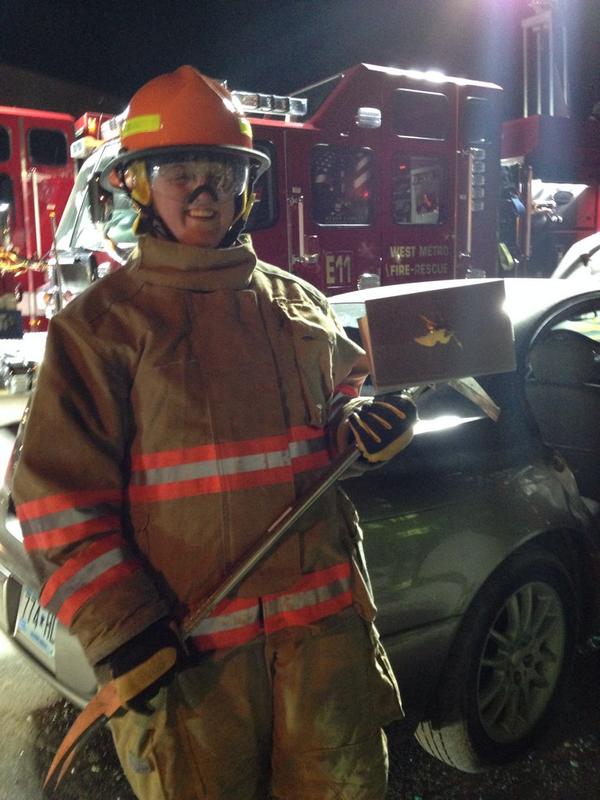 ChiFiSUPERFAN's tweet image. @squad2tony @jimnremt @BoettoJeffrey meanwhile at #FireExplorers... My friend is piercing books with a halligan bar😂