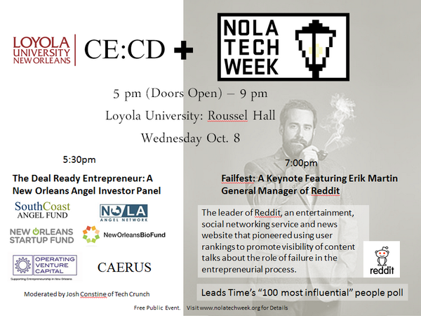 JoshConstine's tweet image. If you&apos;re at #NOLATechWeek, come say hi tmrw at my investor panel, &amp;amp; fireside w Reddit GM Erik Martin aka @hueypriest