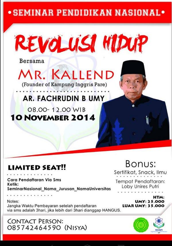 edsaumy's tweet photo. @infojogja Seminar Pendidikan Nasional @edsaumy | Speaker: Mr Kallend (founder Kampung Inggris Pare) | 10 Nov http://t.co/8PVjkSc2lI