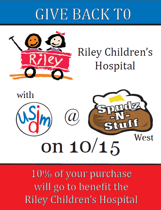 sidancemarathon's tweet photo. Go to Spudz-N-Stuff and present this coupon TODAY and give back to Riley Hospital for Children! #FTK #GiveBack #USIDM http://t.co/26sSkrlbwz