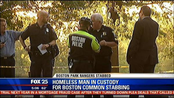 boston25's tweet photo. Homeless man in custody for allegedly stabbing 2 park rangers on Boston Common http://t.co/bECKwpUMnV #fox25 http://t.co/WqmI6ZSGhl