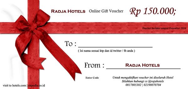 RadjaHotels's tweet photo. Follow and retweet voucher,nama dan id (*tulis di voucher) dapatkan voucher 150rb utk sluruh hotel,Only 500 gifts :X http://t.co/wTs1vpmcdd