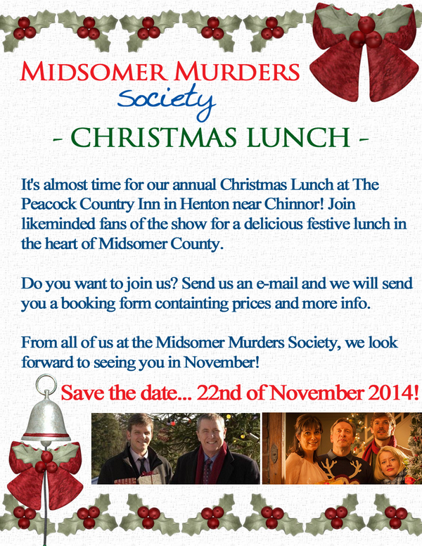 Almost time for our annual Christmas themed lunch! More info here: midsomermurderssociety.com #midsomermurders