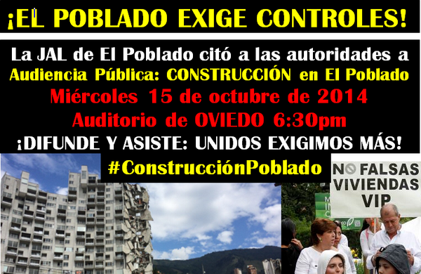 JALPoblado's tweet photo. INVITACIÓN HOY "Audiencia Pública sobre LA CONSTRUCCIÓN en EL POBLADO" 6:30pm en Auditorio de OVIEDO @GenteElPoblado http://t.co/3lBvjgU1y6