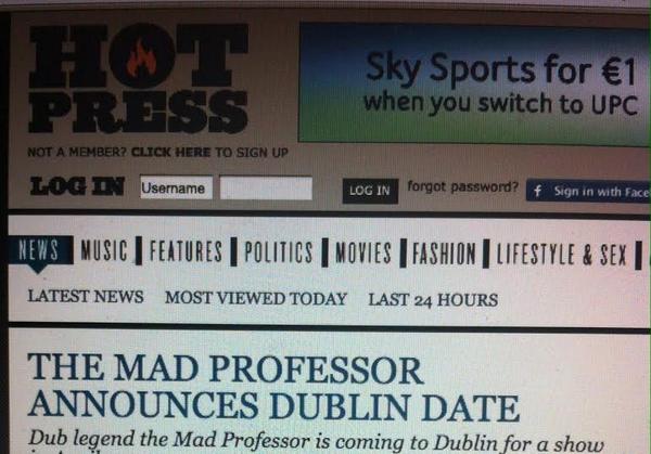 WorldMusicEmb's tweet photo. Last time @MadProfessordub played #Dublin was 4yr ago w/ .@Leftfield! Can't wait for the .@buttonfactoryie nov.28! http://t.co/r67tEphtrJ