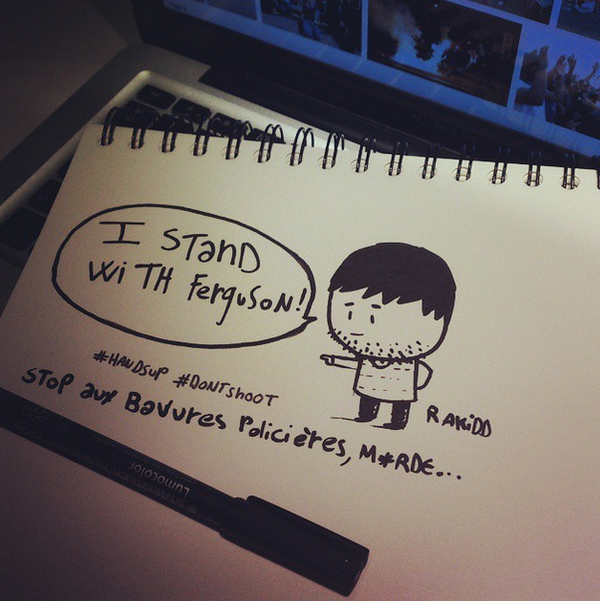 rakidd's tweet photo. #IStandWithFerguson #Dessin http://t.co/mkwLEND4bq poke @FergusonInParis http://t.co/Yrlno5FKja