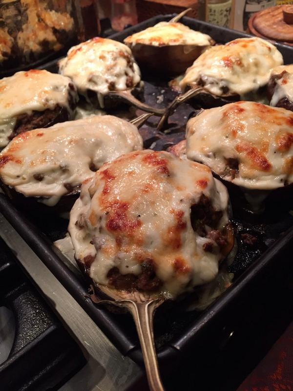 Columbus Day dindin (forgot to post): small eggplants stuffed w beef, pork, celery, onion, garlic, flesh of eggplant