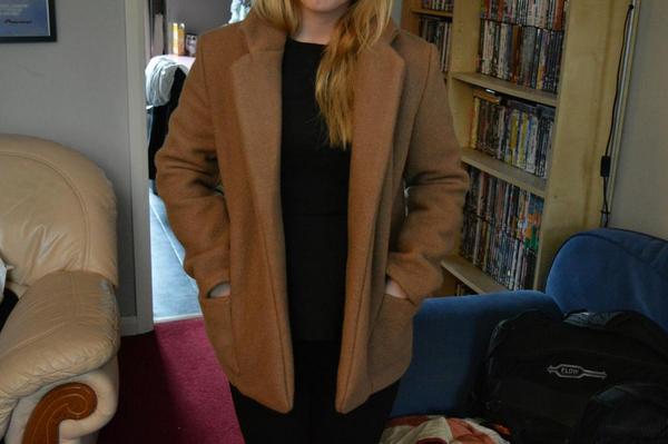 RealSewingBox's tweet image. One of our regulars with an amazing coat they have made from our pure wool! Just in time for this cold! #sewing #wool