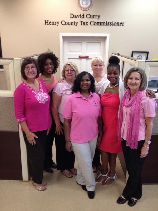 HenryCountyTaxC's tweet photo. Our ladies wore Pink today as we join other Henry County employees in supporting Breast Cancer Awareness Month! http://t.co/2l2vrXnWpC