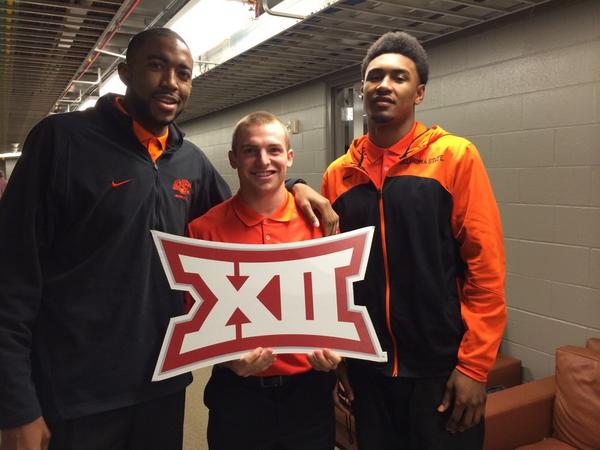 Big12Conference's tweet photo. #Big12MBB: #LogoOpp with @OSUMBB media day attendees. http://t.co/r8FbusMb4b