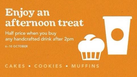 starbucksbath's tweet photo. Come in after 2pm and get 50% of any cake, cookie or muffin! http://t.co/yRLStDNzio