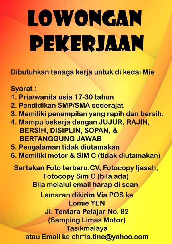 Lowongankerjatasikmalaya Hashtag On Twitter