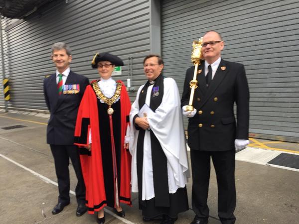 Mayor and soldiers preparing to receive Sacred Soil which is on board Queen Mary 2
