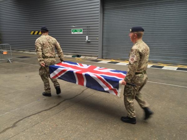 SotonEvents's tweet photo. Mayor and soldiers preparing to receive Sacred Soil which is on board Queen Mary 2 http://t.co/lO8SZHpsiH