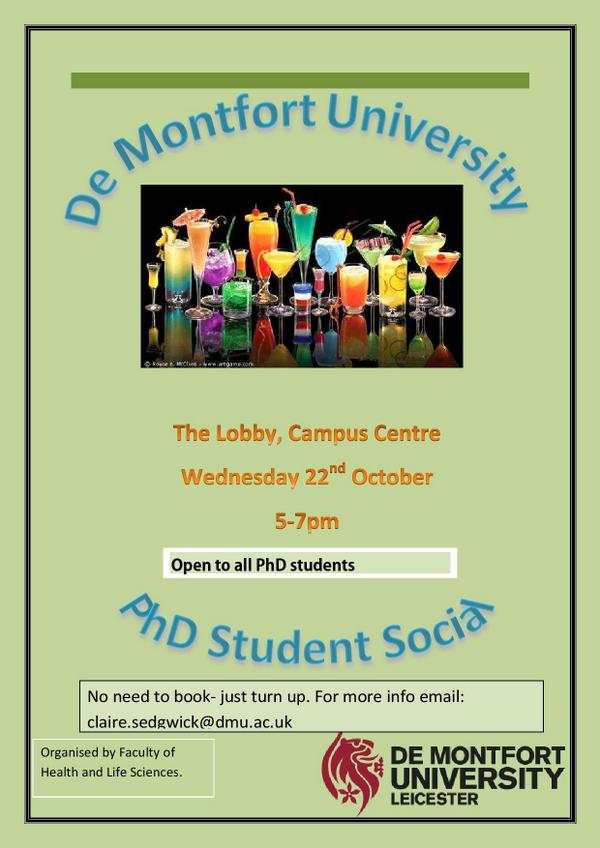 DMU HLS PhD (@dmuhlsphd) on Twitter photo Come along to our social, all <a href="/dmuleicester/">dmuleicester</a> #PhD students welcome @demontfortsu Lobby 22/10! Come along to our social, all <a href="/dmuleicester/">dmuleicester</a> #PhD students welcome @demontfortsu Lobby 22/10!