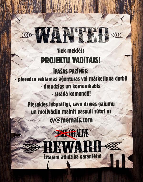 memaiscom's tweet image. WANTED jeb meklējam kolēģi. #teirdarbs