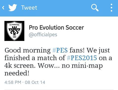 virtualballers's tweet photo. Wow, 4K. Ultra HD 3840×2160 pixel. #PES2015 http://t.co/G9xhSySElg