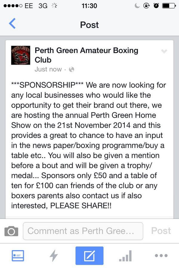 PerthGreenABC's tweet photo. #Boxing #Show #Sponsor #Advert #Advertise @fcpromotions1 @AcademyforSport @AASEGateshead http://t.co/ZCk7MG5tbD