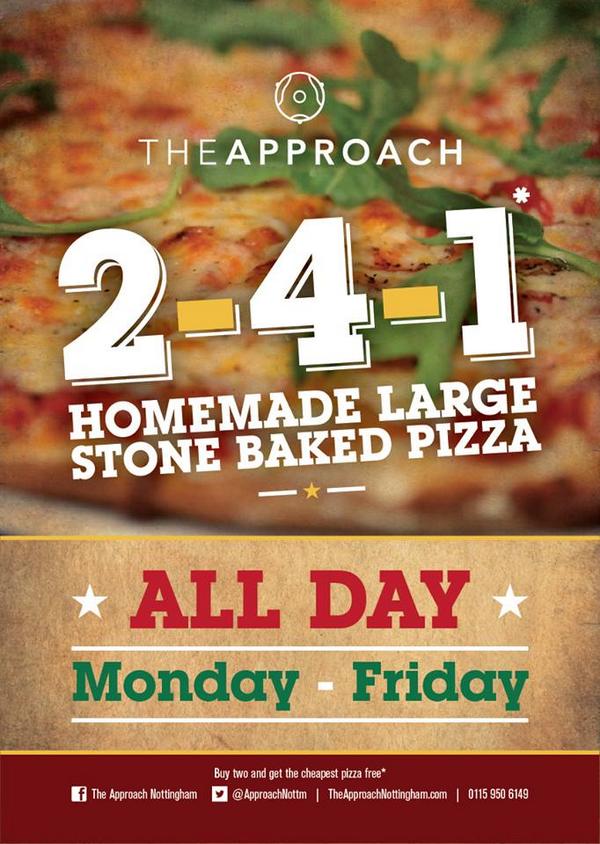 ApproachNottm's tweet image. Serving great 2-4-1 Pizza's all day. Grab yourself a great lunch offer #Nottingham #Lunch