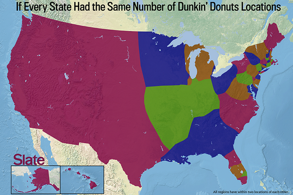 Ben Blatt On Twitter The U S Split Into 50 Regions Of Equal Number Of Dunkin Donuts Locations Http T Co Ozrktzpad5 Http T Co Hlpldmqr9x